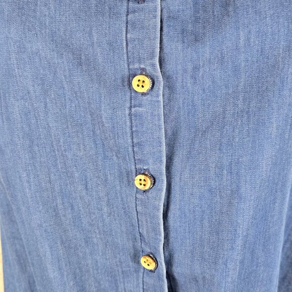 Earthbound Trading Co Size Small Chambray Tie Front Blouse Embroidered Yoke - Picture 5 of 12